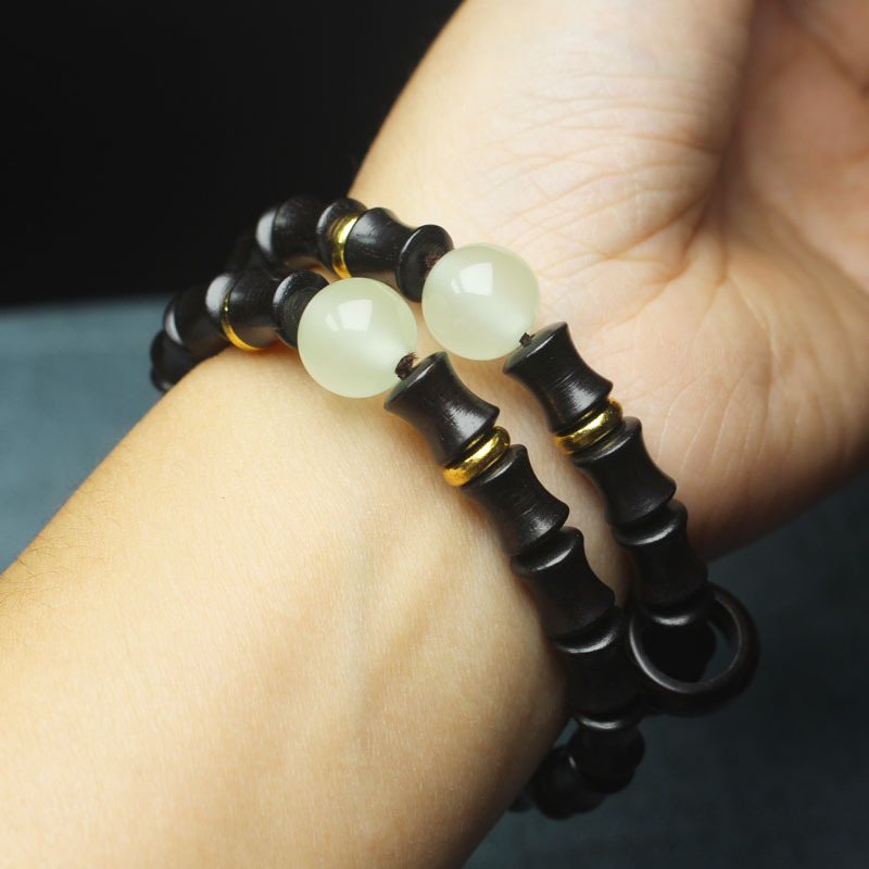 Ebony Bamboo Beads Armband Med Running Ring Wenwan Wooden Craft Smycken För Män Och Kvinnor