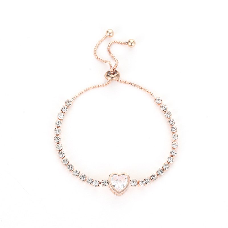 Mode Rose Gold Heart Zircon Armband Alloy Diamond Dam