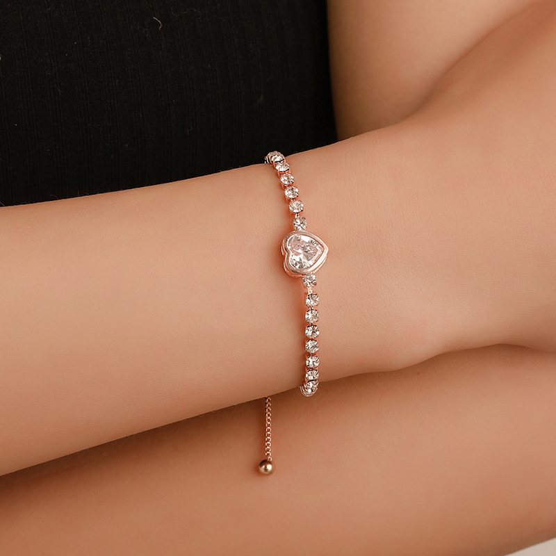 Mode Rose Gold Heart Zircon Armband Alloy Diamond Dam