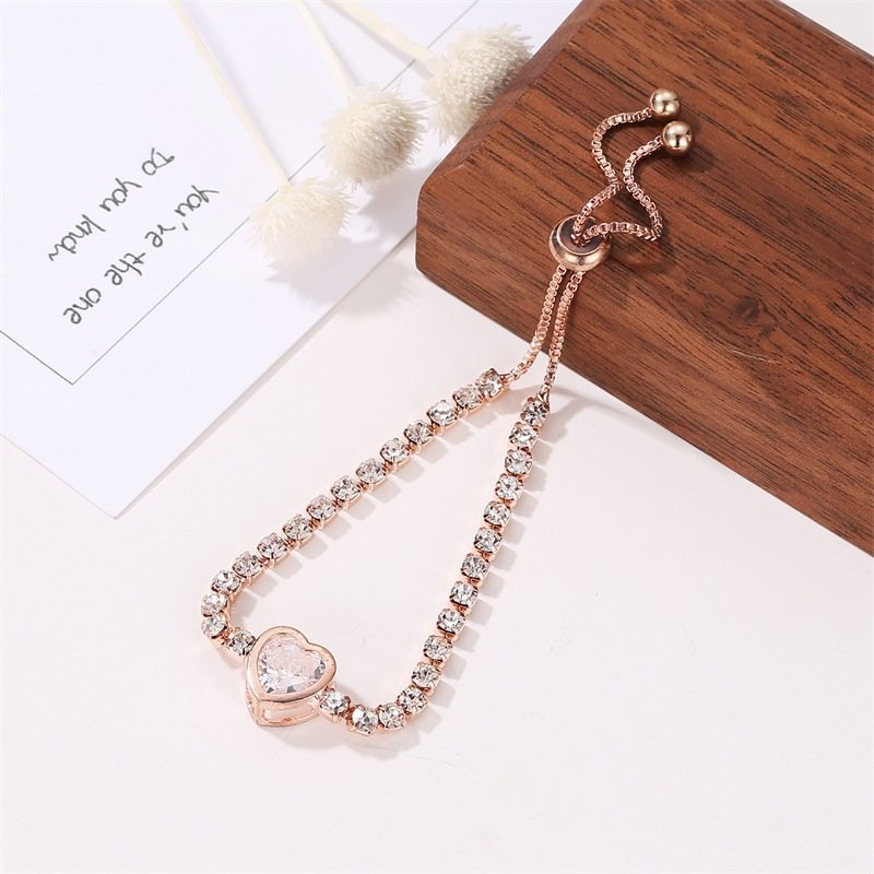 Mode Rose Gold Heart Zircon Armband Alloy Diamond Dam