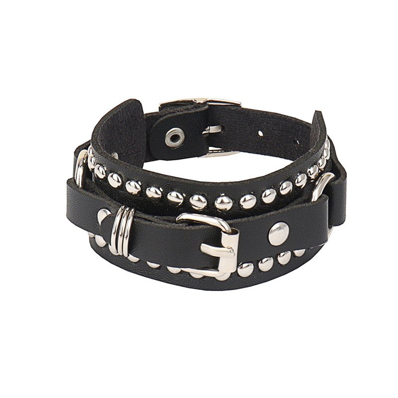 Punk Trend Rivet Läder Läderarmband Armband Personlighet Mode Rock Par Huvud Smycken