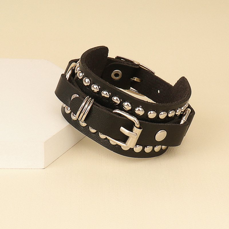 Punk Trend Rivet Läder Läderarmband Armband Personlighet Mode Rock Par Huvud Smycken