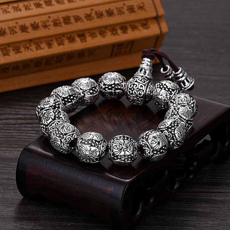 Retro Love Double Pixiu Armband Mode Trendigt Guan Gong Wu Buddha Beads Herrarmband Gamla Thailändska Silverarmband