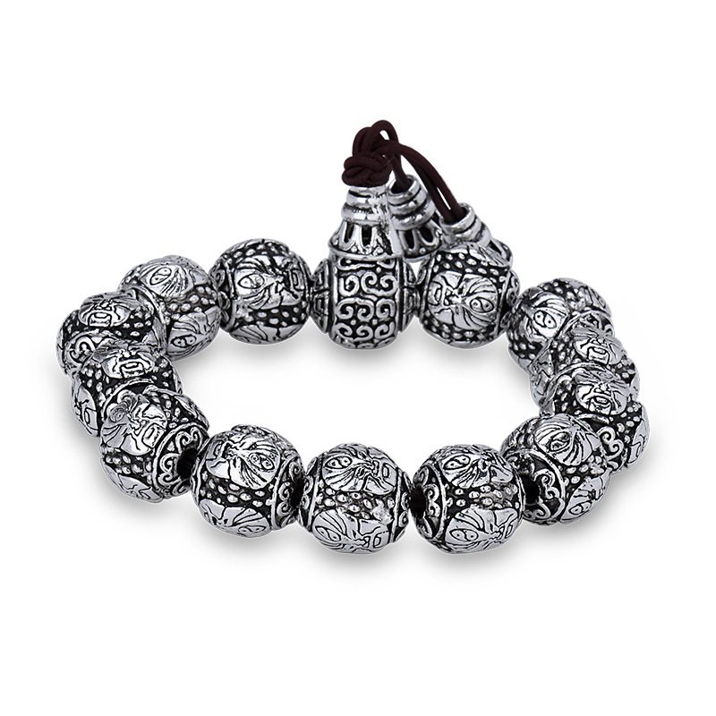 Retro Love Double Pixiu Armband Mode Trendigt Guan Gong Wu Buddha Beads Herrarmband Gamla Thailändska Silverarmband