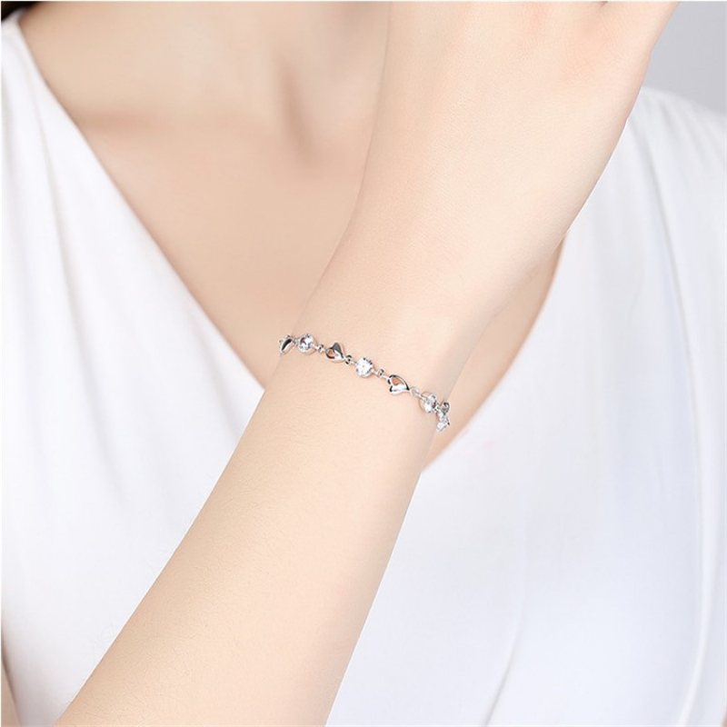 Silverpläterade Litterära Blå Kristall Hjärtformade Armband Dam Diamant Zirkon Smycken