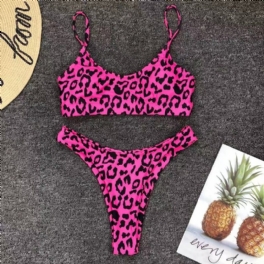 Sexig Leopard Bikini Badkläder Stock Rakt Hår