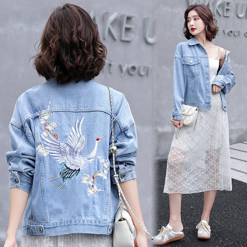 2024 Casual Denim Jacka Dam Loose Fashion Broderad