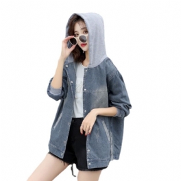 Dam Jeansjacka Vintage Loose Casual Hood Jacket