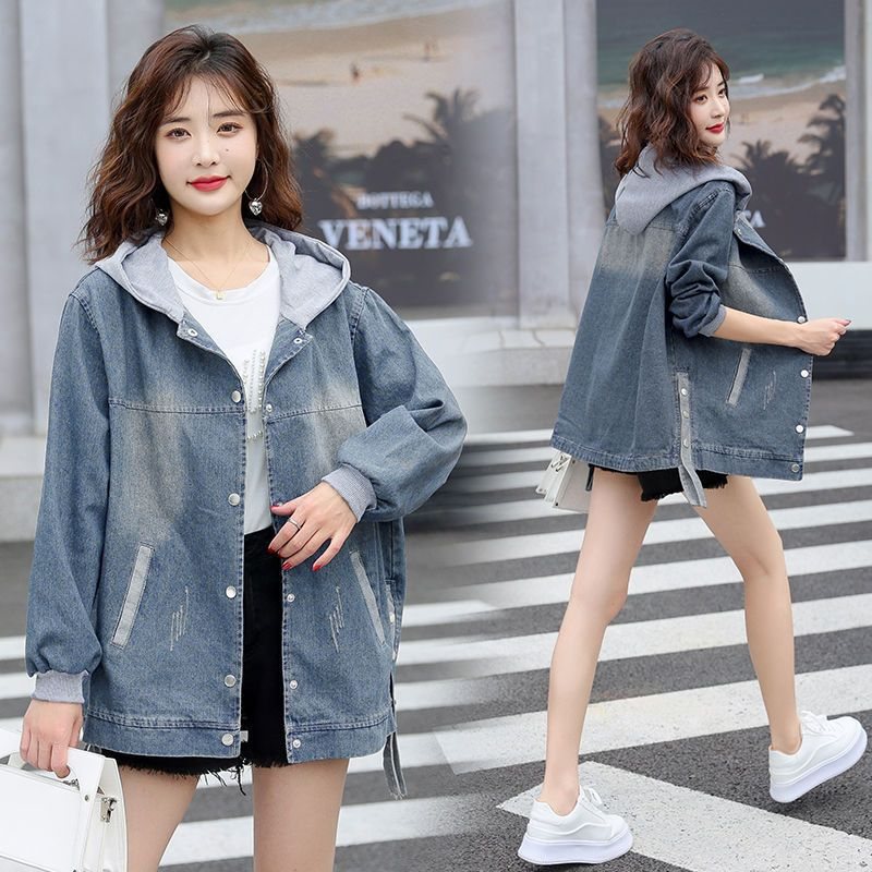 Dam Jeansjacka Vintage Loose Casual Hood Jacket