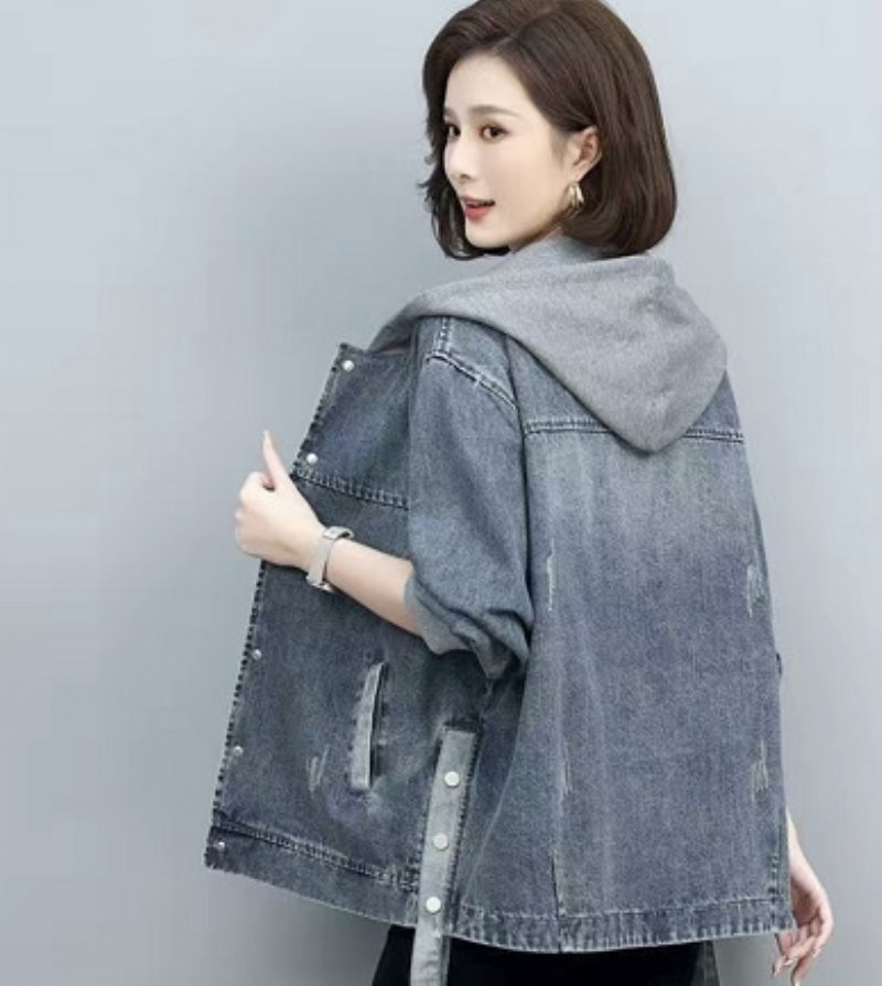 Dam Jeansjacka Vintage Loose Casual Hood Jacket