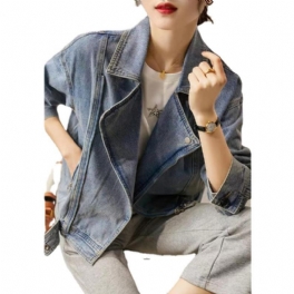 Denimjacka Dam 2024 Cropped Jacket Top Kontrasterande Färg Lös