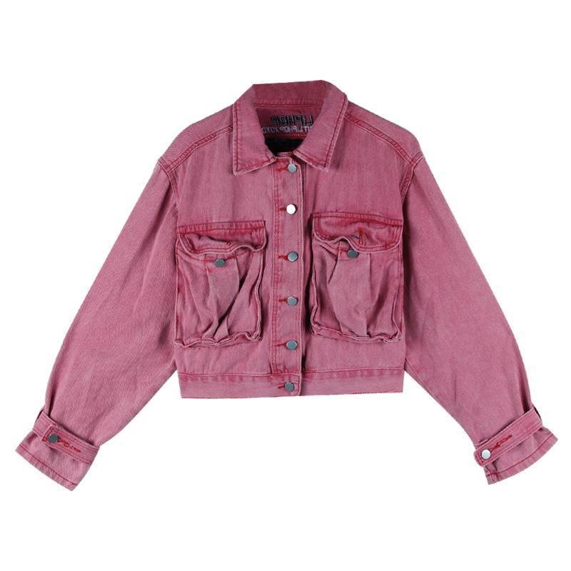 Jacka Dam Rosa Tunn Denim Retro Kort