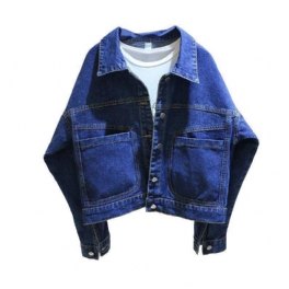 Vintage Cropped Denim Jacka Dam Loose Pocket Jacket Top