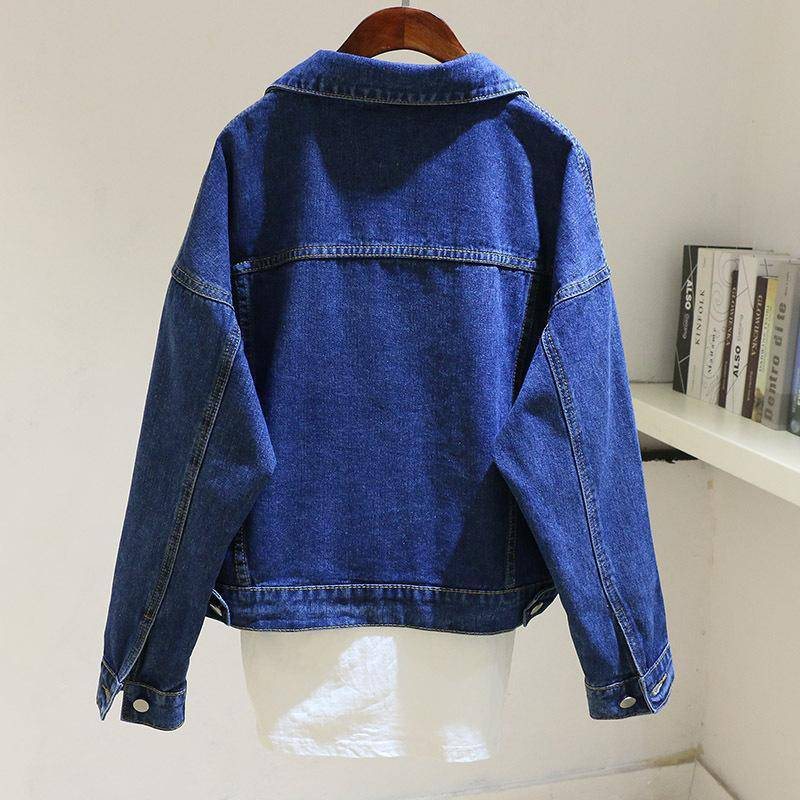 Vintage Cropped Denim Jacka Dam Loose Pocket Jacket Top