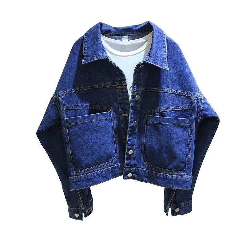 Vintage Cropped Denim Jacka Dam Loose Pocket Jacket Top