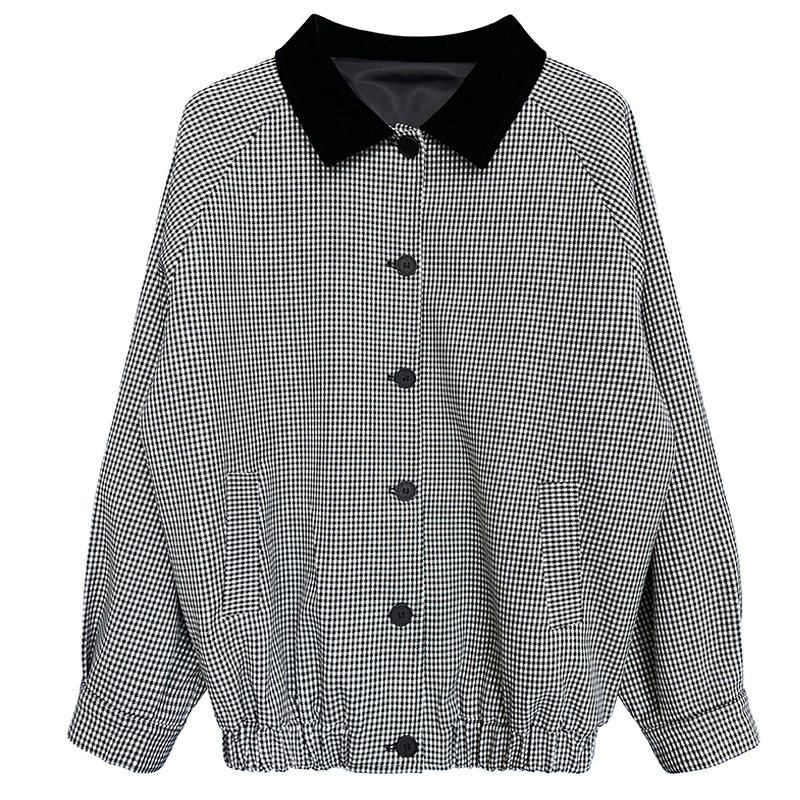 Vintage Houndstooth Lapel Stitching Damjacka Casual