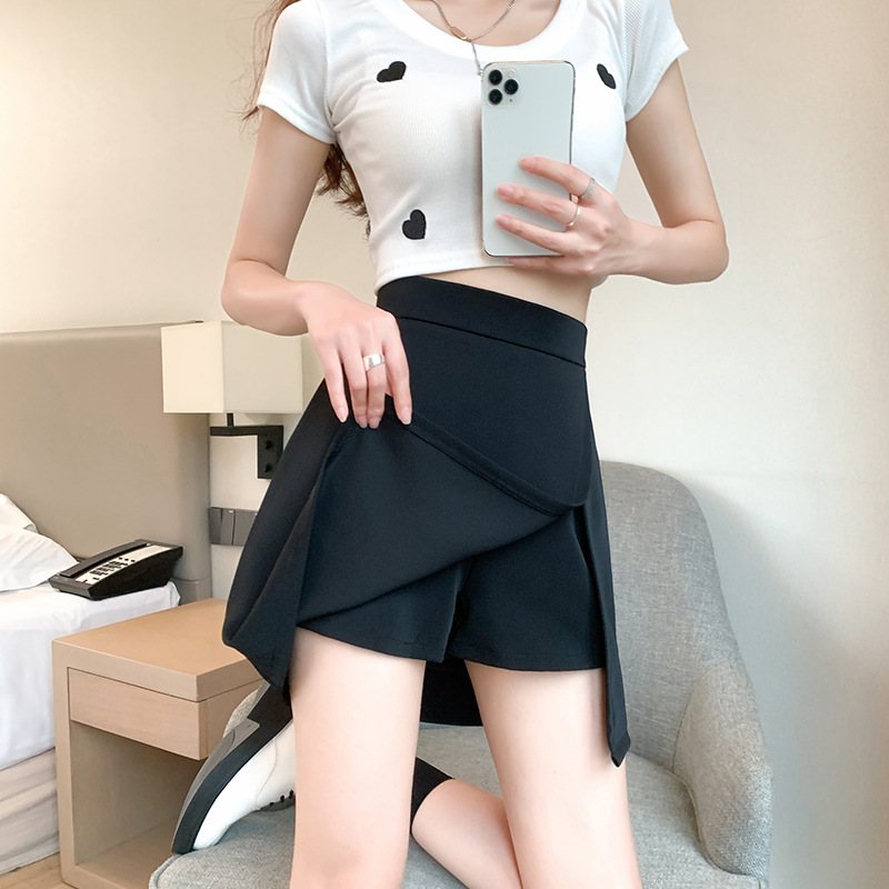 Black Slit Skirt 2024 High Waist Short Oregelbunden