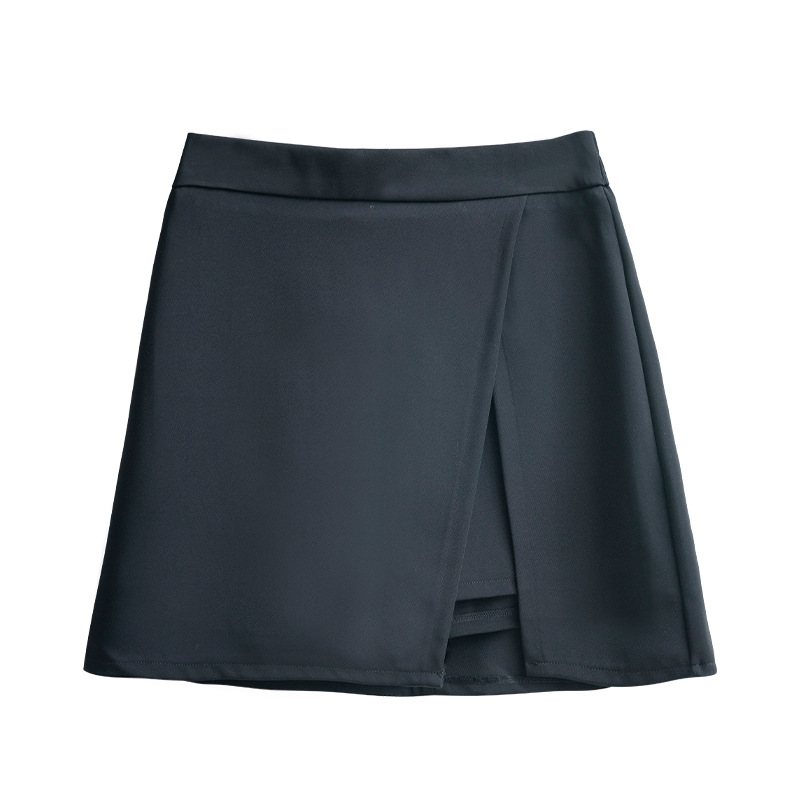 Black Slit Skirt 2024 High Waist Short Oregelbunden