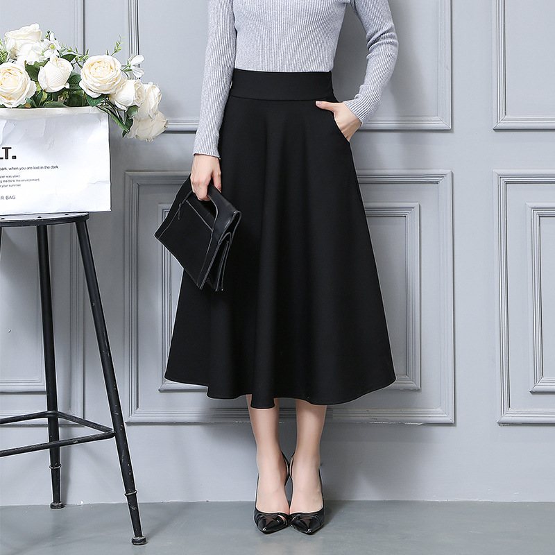 Pocket Knee Long Kjol High Waist Temperament