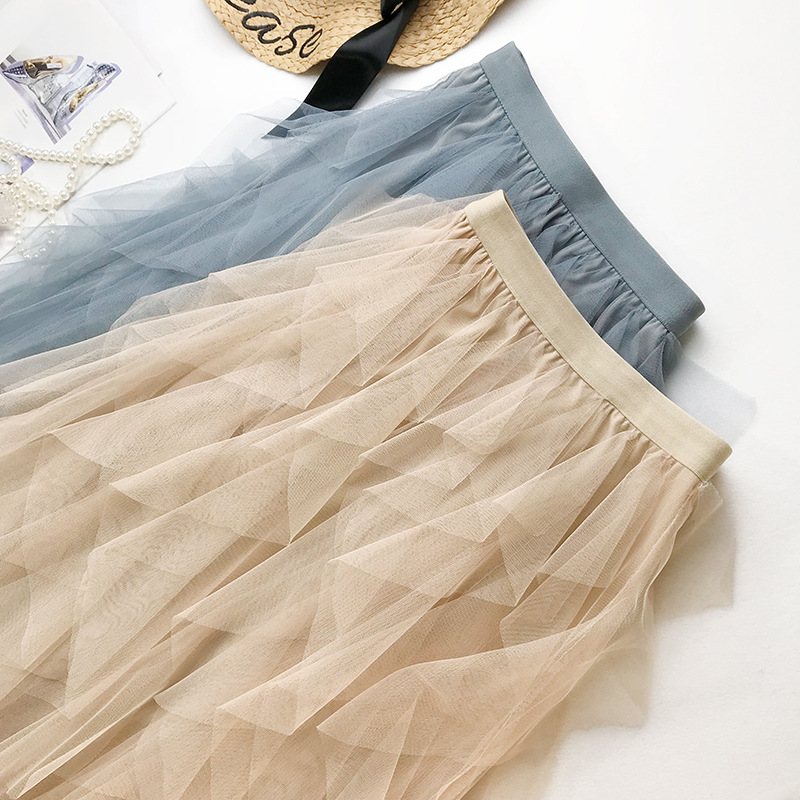 Wave Irregular Layered Cake Skirt Mesh Puffy Lång Kjol Med Hög Midja