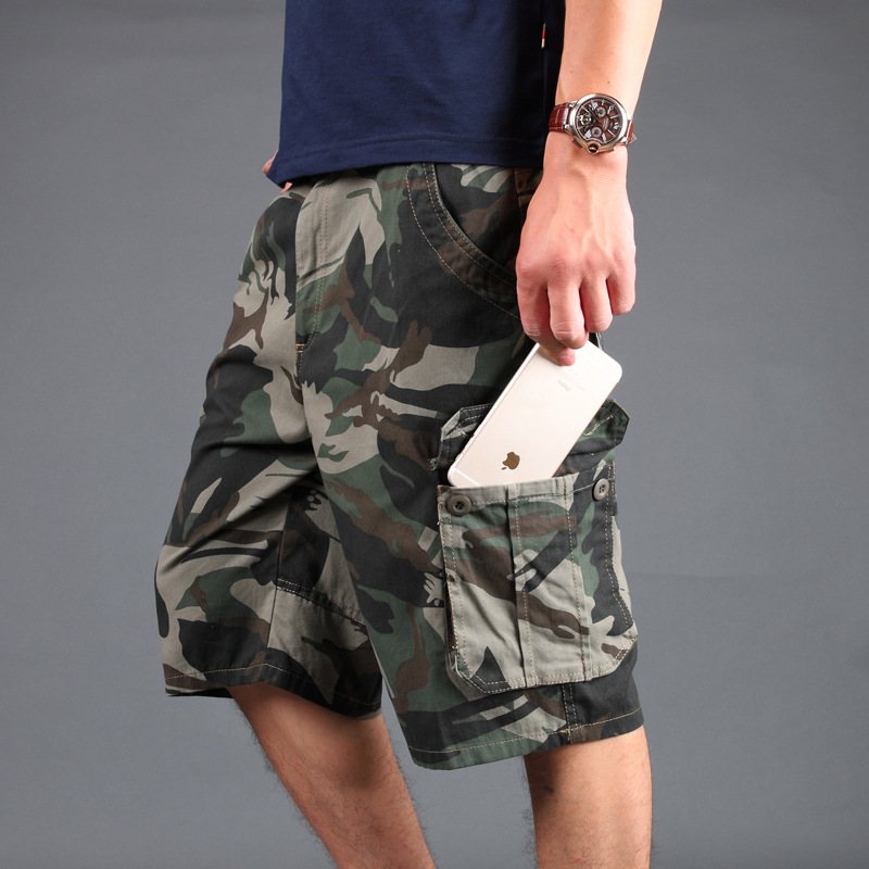 Camouflage Shorts Män Multi-pocket Tooling Män Fem Poäng