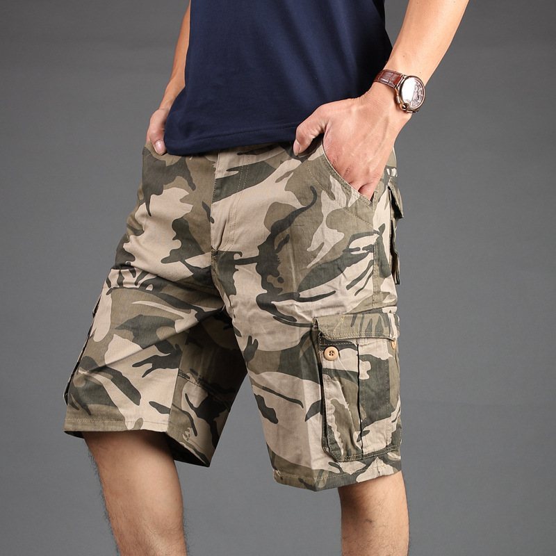 Camouflage Shorts Män Multi-pocket Tooling Män Fem Poäng