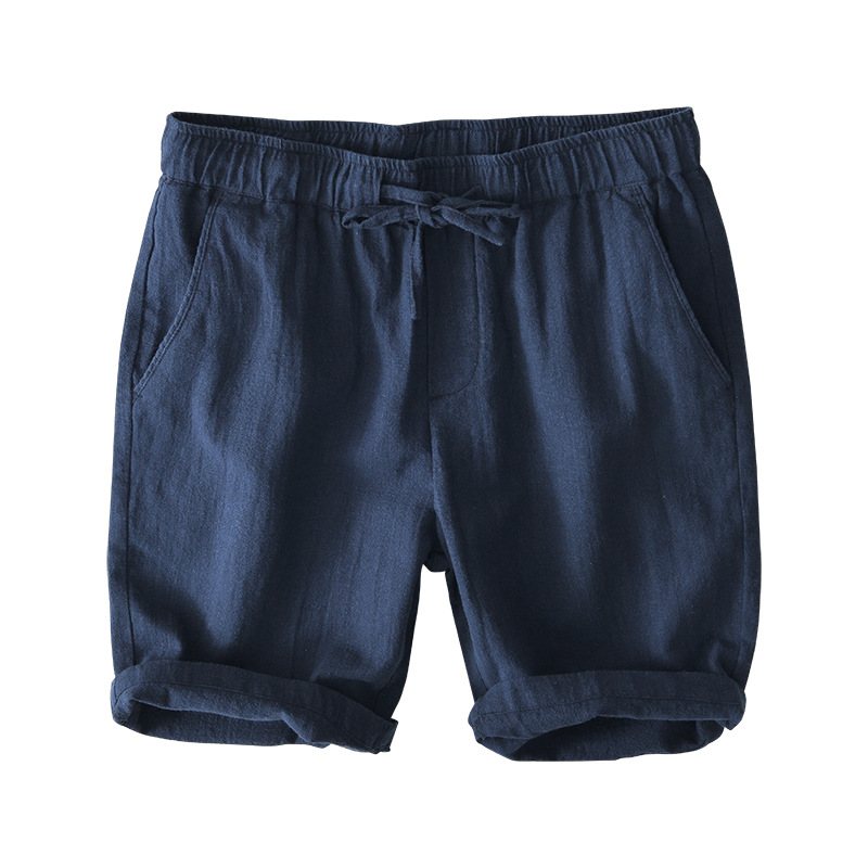 Elastisk Dragsko Casual Shorts Herr Sommar Beach Lös Bomull Linne Beskurna Byxor