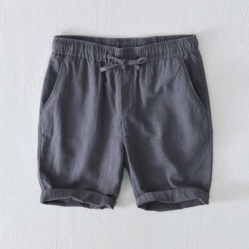 Elastisk Dragsko Casual Shorts Herr Sommar Beach Lös Bomull Linne Beskurna Byxor