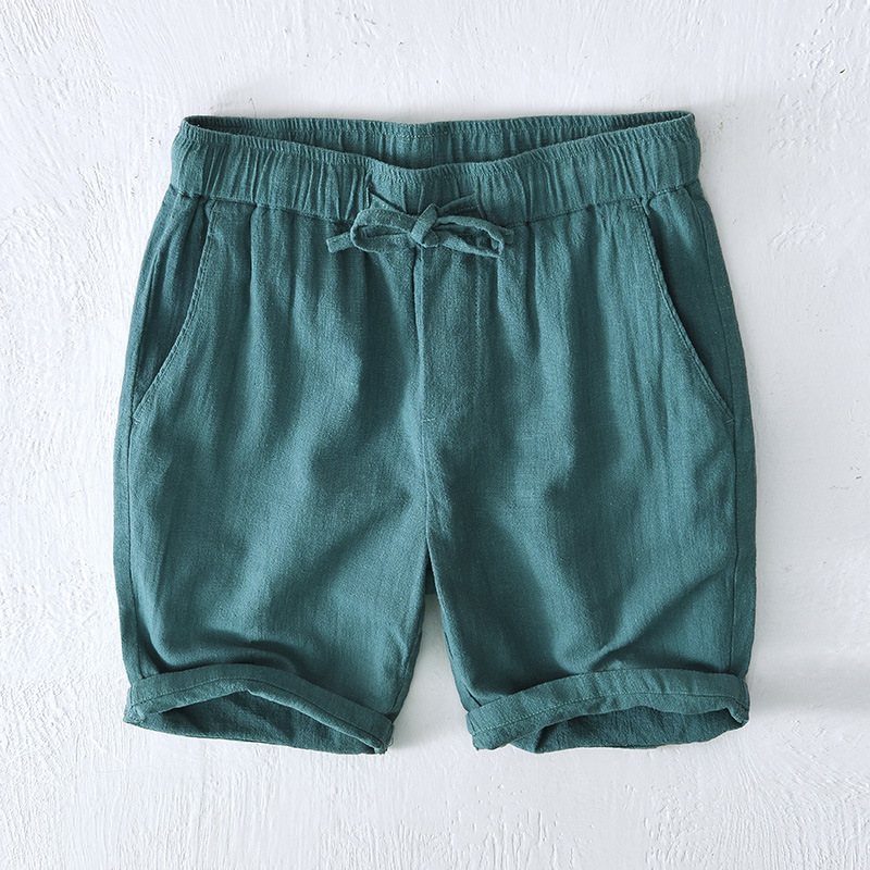 Elastisk Dragsko Casual Shorts Herr Sommar Beach Lös Bomull Linne Beskurna Byxor