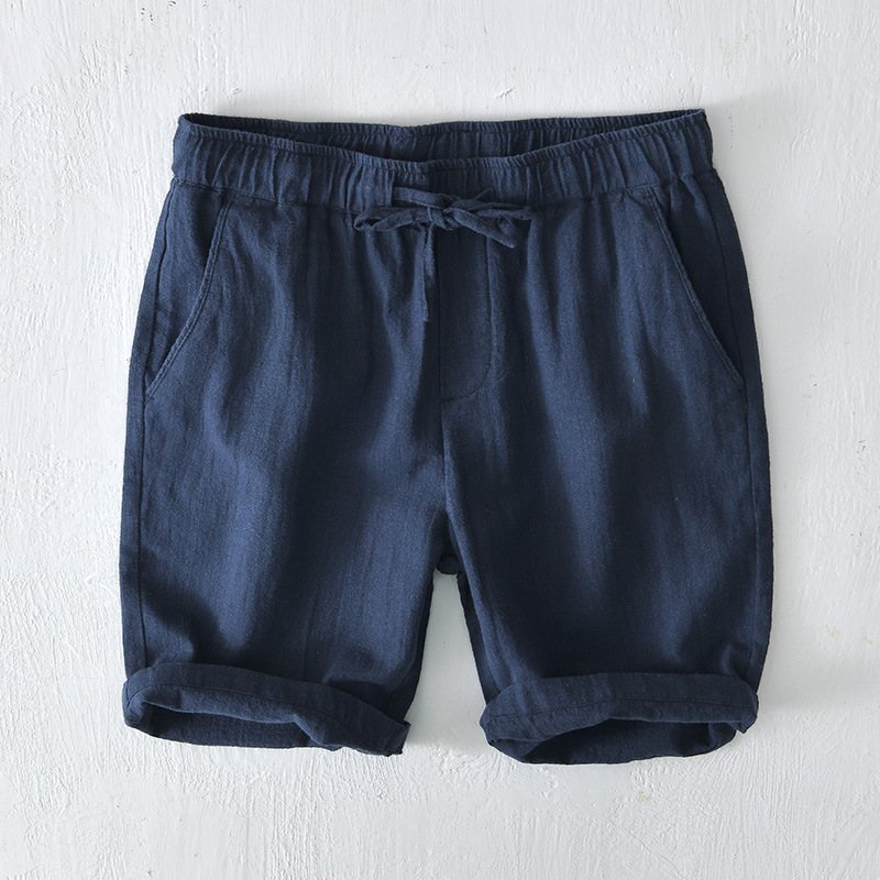 Elastisk Dragsko Casual Shorts Herr Sommar Beach Lös Bomull Linne Beskurna Byxor