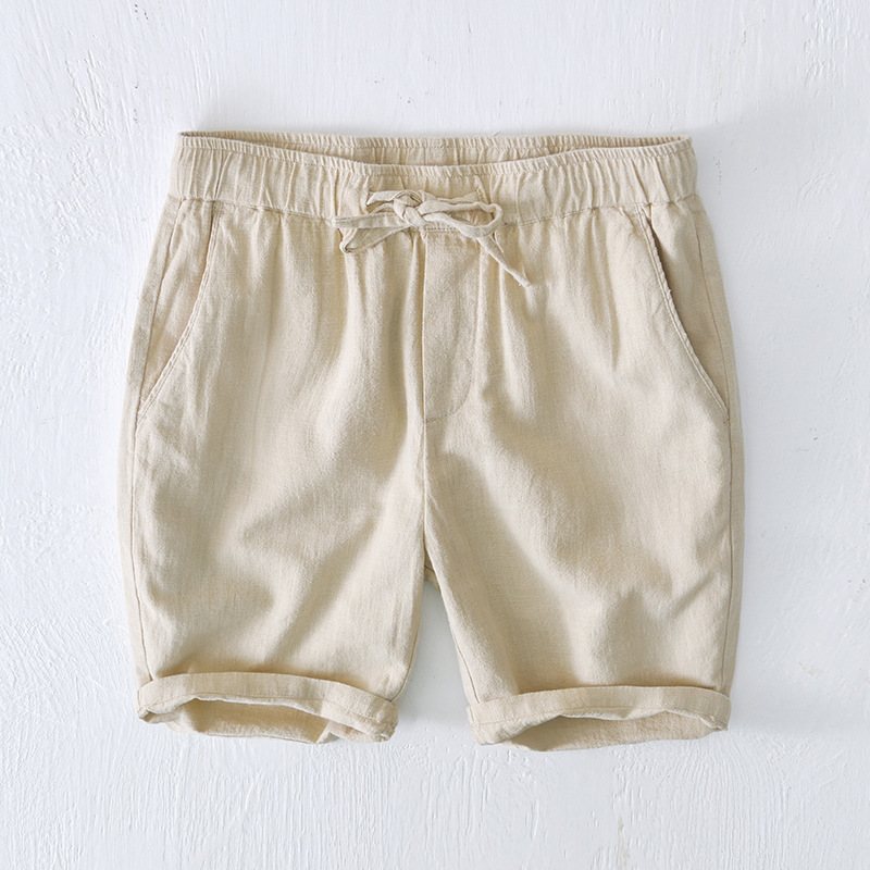 Elastisk Dragsko Casual Shorts Herr Sommar Beach Lös Bomull Linne Beskurna Byxor