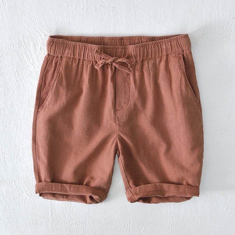 Elastisk Dragsko Casual Shorts Herr Sommar Beach Lös Bomull Linne Beskurna Byxor