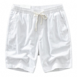 Enfärgad Casual Shorts Herr Tunn Sektion Retro Bomull Linne Lösa Beskurna Byxor