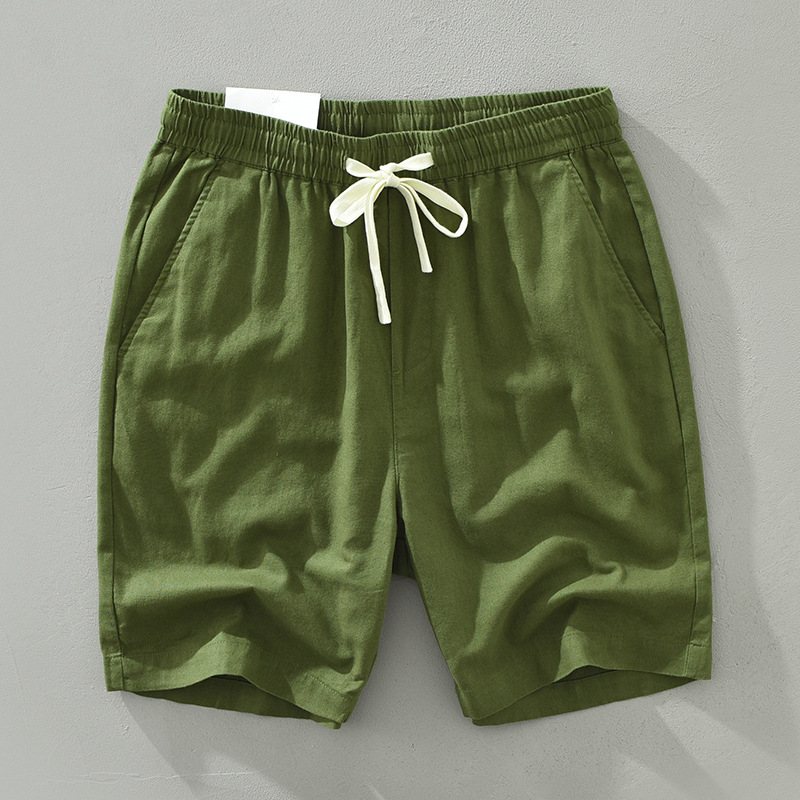 Enfärgad Casual Shorts Herr Tunn Sektion Retro Bomull Linne Lösa Beskurna Byxor