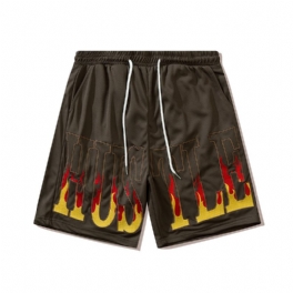 Flame Bokstäver Broderi Casual Shorts Herr Lös Sport Fem Poäng