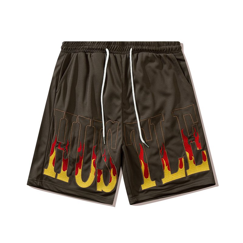 Flame Bokstäver Broderi Casual Shorts Herr Lös Sport Fem Poäng