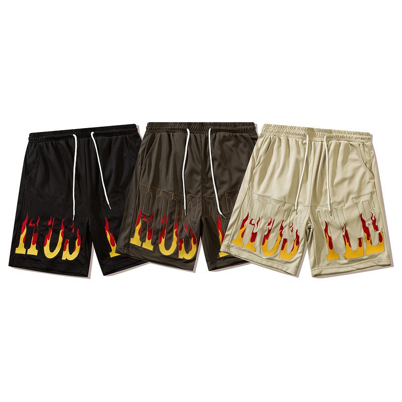 Flame Bokstäver Broderi Casual Shorts Herr Lös Sport Fem Poäng