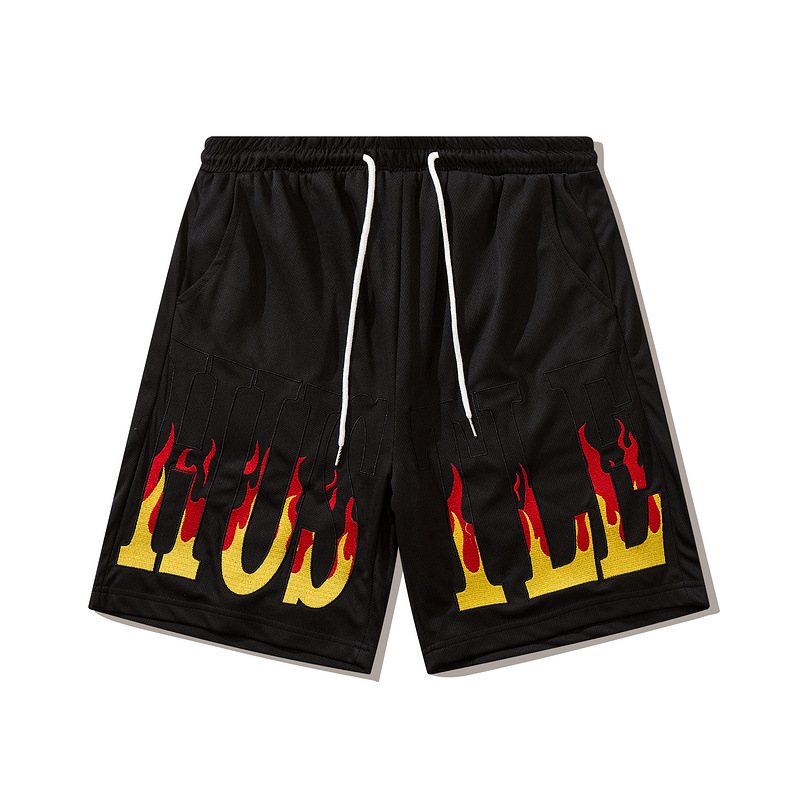 Flame Bokstäver Broderi Casual Shorts Herr Lös Sport Fem Poäng