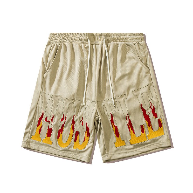 Flame Bokstäver Broderi Casual Shorts Herr Lös Sport Fem Poäng