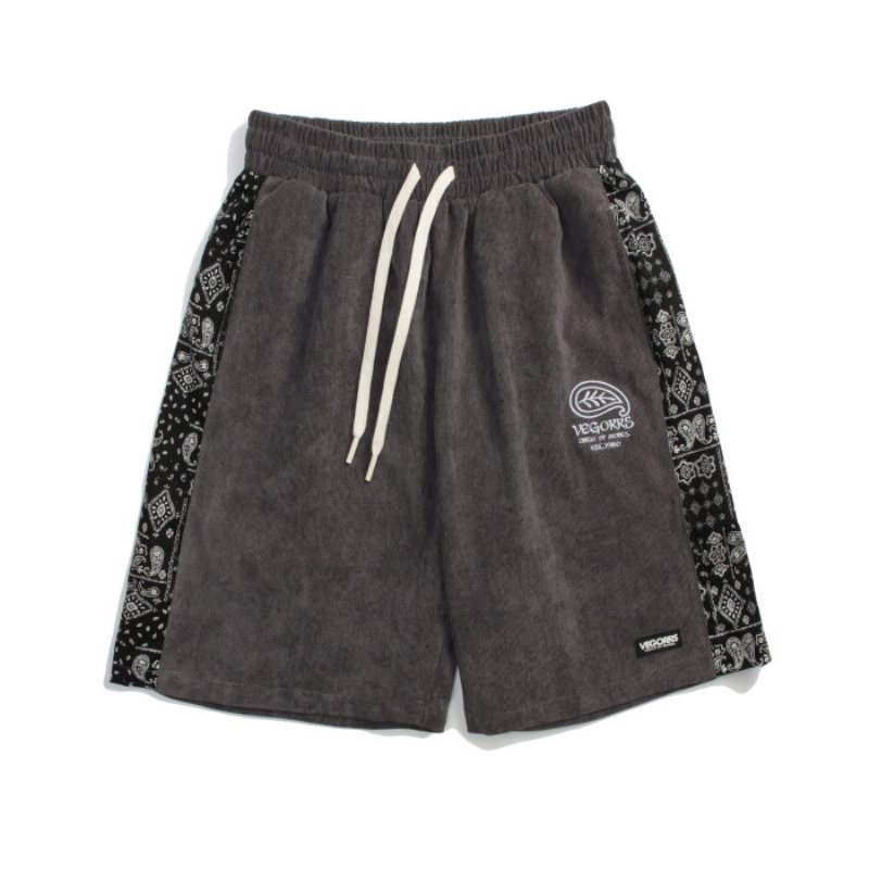 Retro Cashew Flower Stitching Shorts Herr Lös Bred Ben Corduroy Casual Fem Poäng