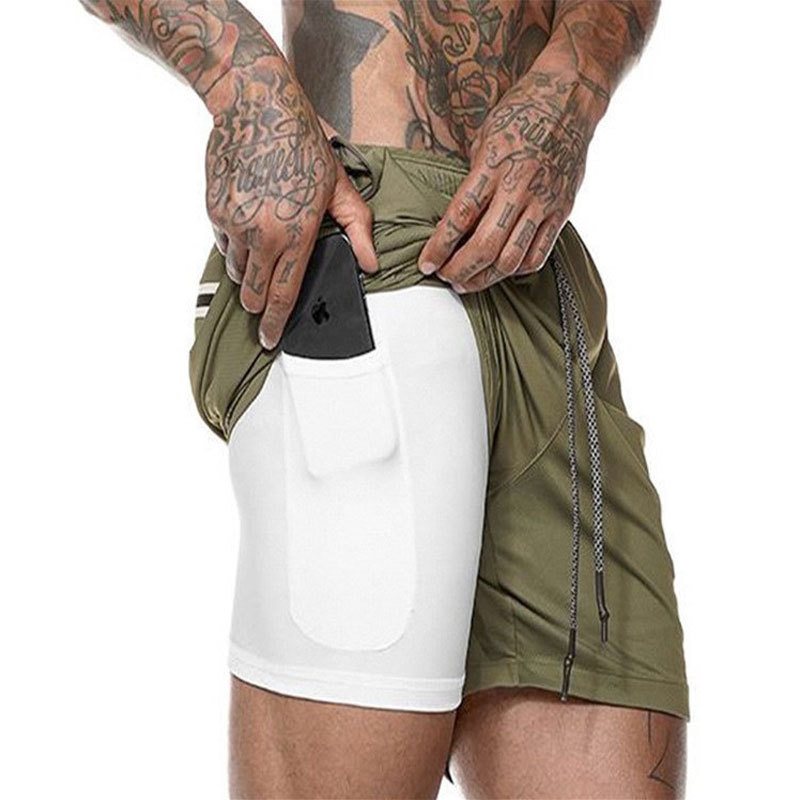 Sommar Herr Fitness Fritid Sport Beskurna Byxor Sportshorts Löpsport Dubbelbyxor