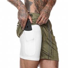 Sommar Herr Fitness Fritid Sport Beskurna Byxor Sportshorts Löpsport Dubbelbyxor