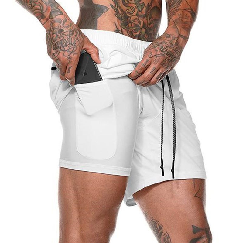 Sommar Herr Fitness Fritid Sport Beskurna Byxor Sportshorts Löpsport Dubbelbyxor