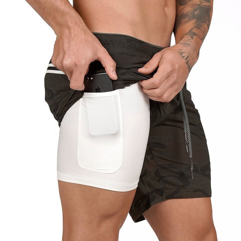 Sommar Herr Fitness Fritid Sport Beskurna Byxor Sportshorts Löpsport Dubbelbyxor