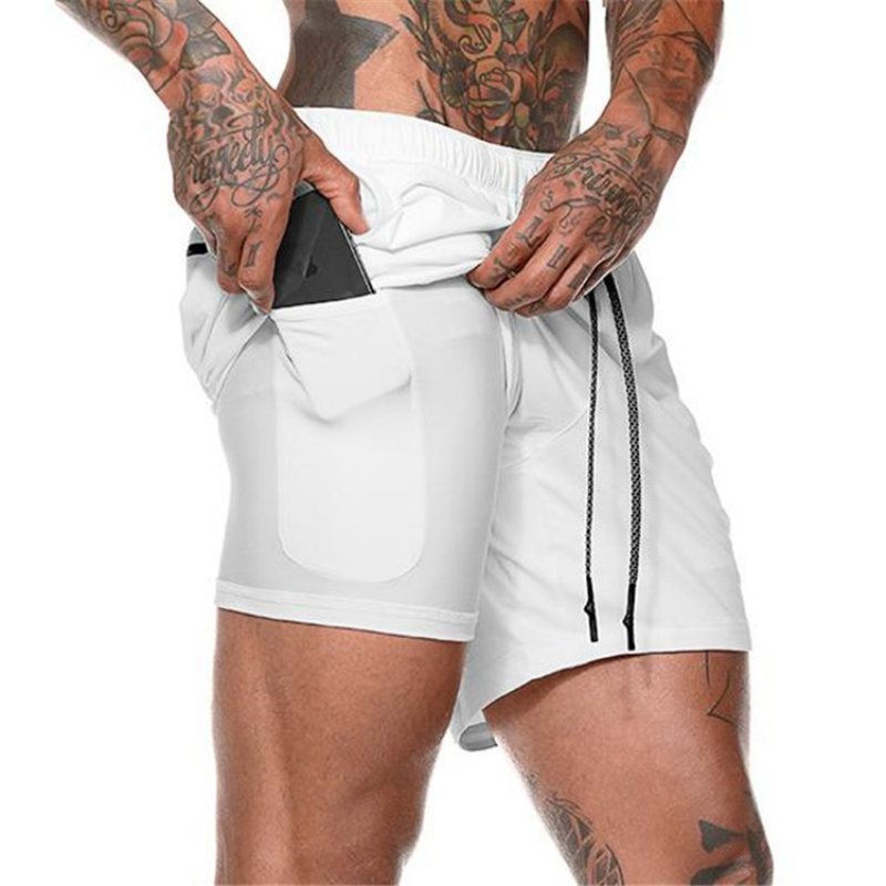 Sommar Herr Fitness Fritid Sport Beskurna Byxor Sportshorts Löpsport Dubbelbyxor