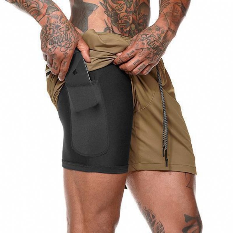 Sommar Herr Fitness Fritid Sport Beskurna Byxor Sportshorts Löpsport Dubbelbyxor