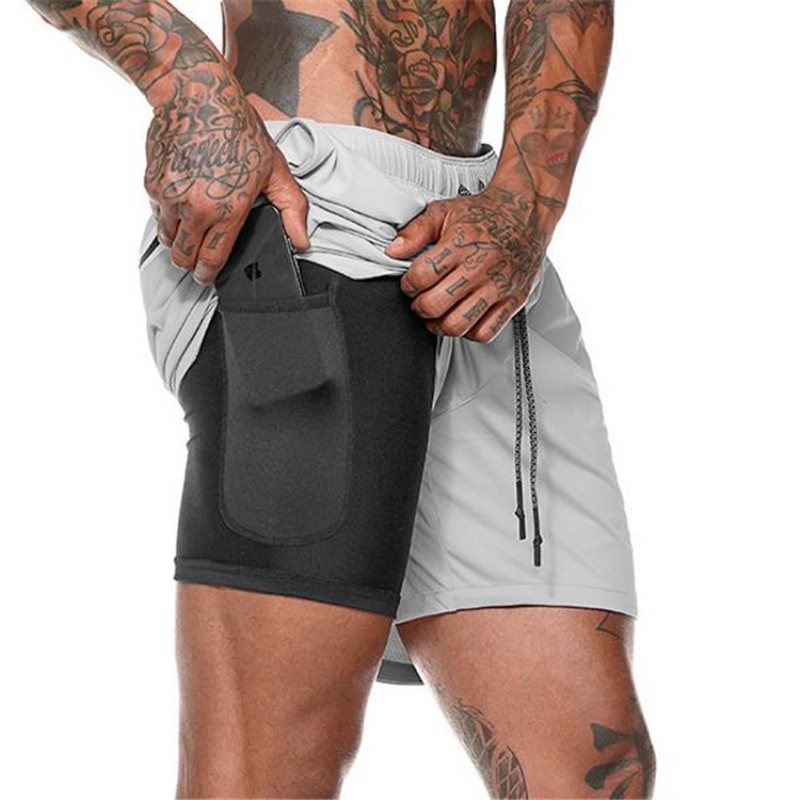 Sommar Herr Fitness Fritid Sport Beskurna Byxor Sportshorts Löpsport Dubbelbyxor