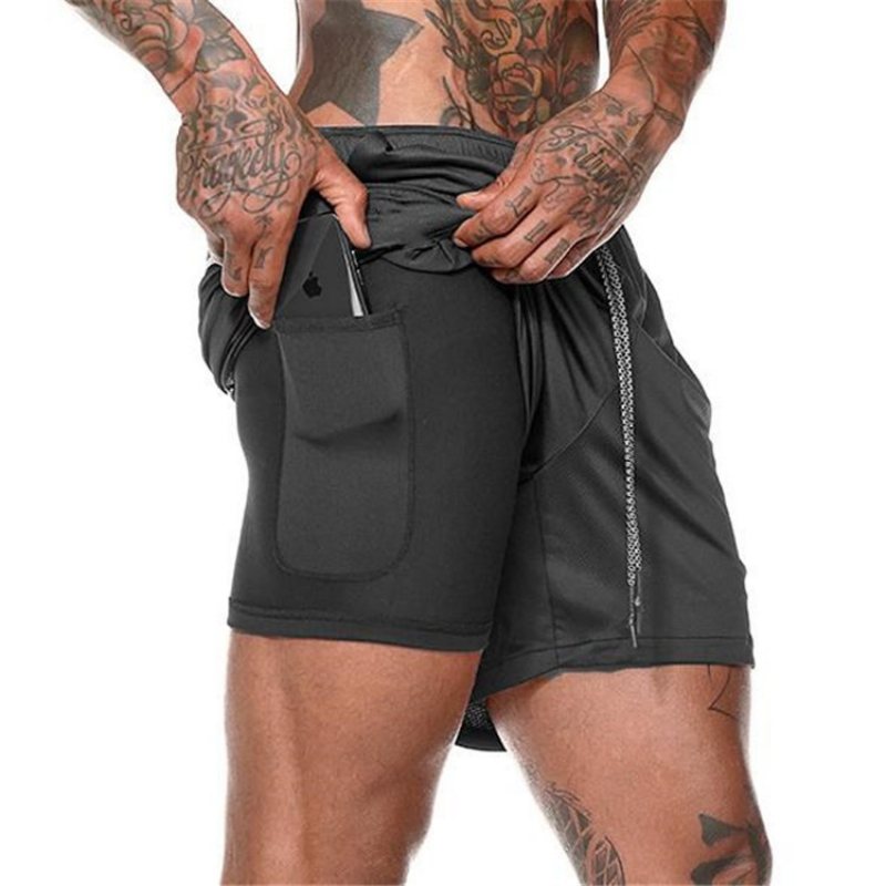 Sommar Herr Fitness Fritid Sport Beskurna Byxor Sportshorts Löpsport Dubbelbyxor