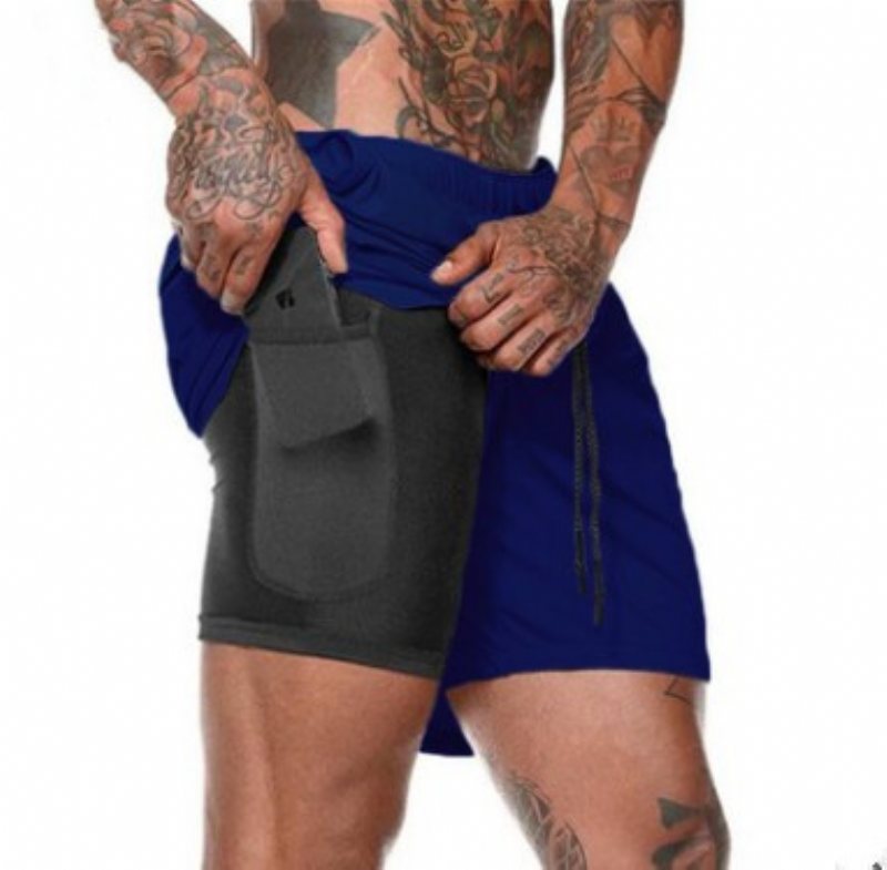 Sommar Herr Fitness Fritid Sport Beskurna Byxor Sportshorts Löpsport Dubbelbyxor