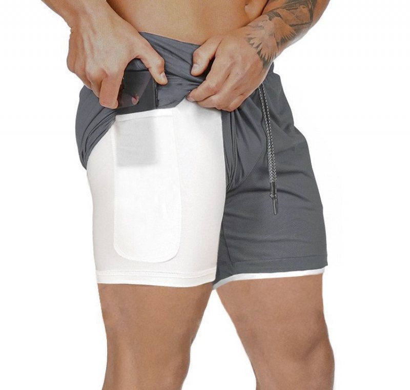 Sommar Herr Fitness Fritid Sport Beskurna Byxor Sportshorts Löpsport Dubbelbyxor